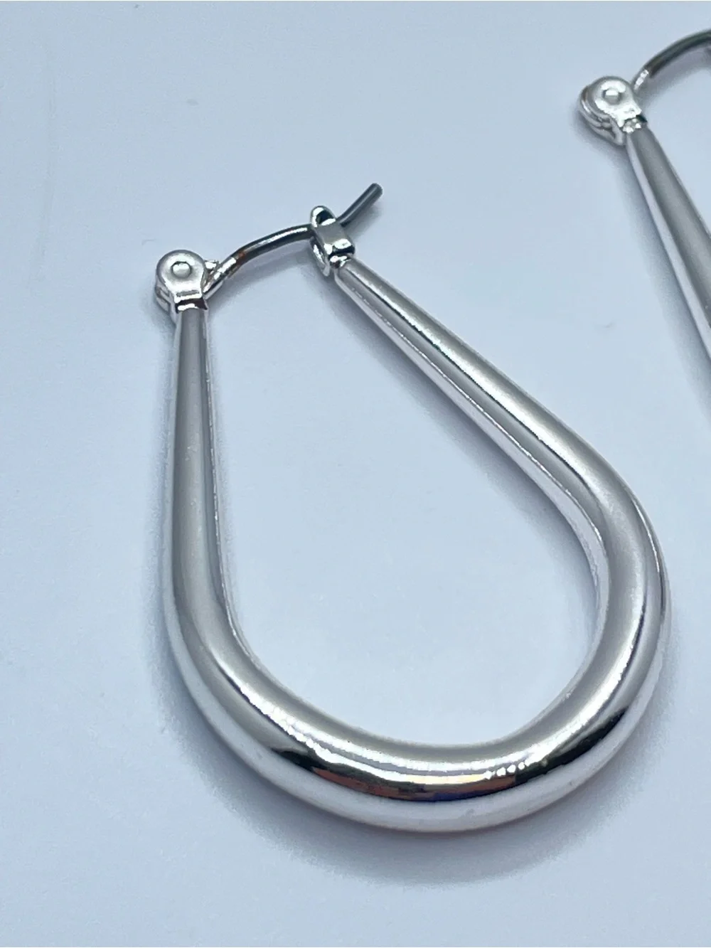 Silver Tone Teardrop Hoop Earrings Sleek Minimalist Statement Hoops